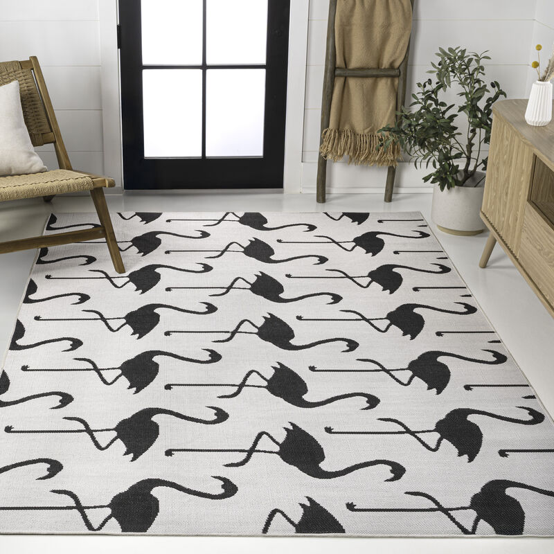 Liana Casual Coastal Flamingos Two-Tone Indoor/Outdoor Area Rug