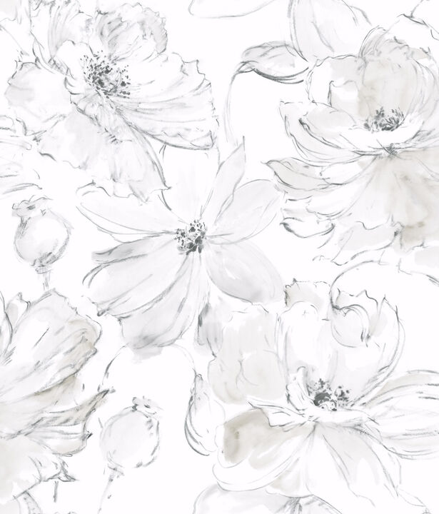 Floral Dreams Grey Peel & Stick Wallpaper