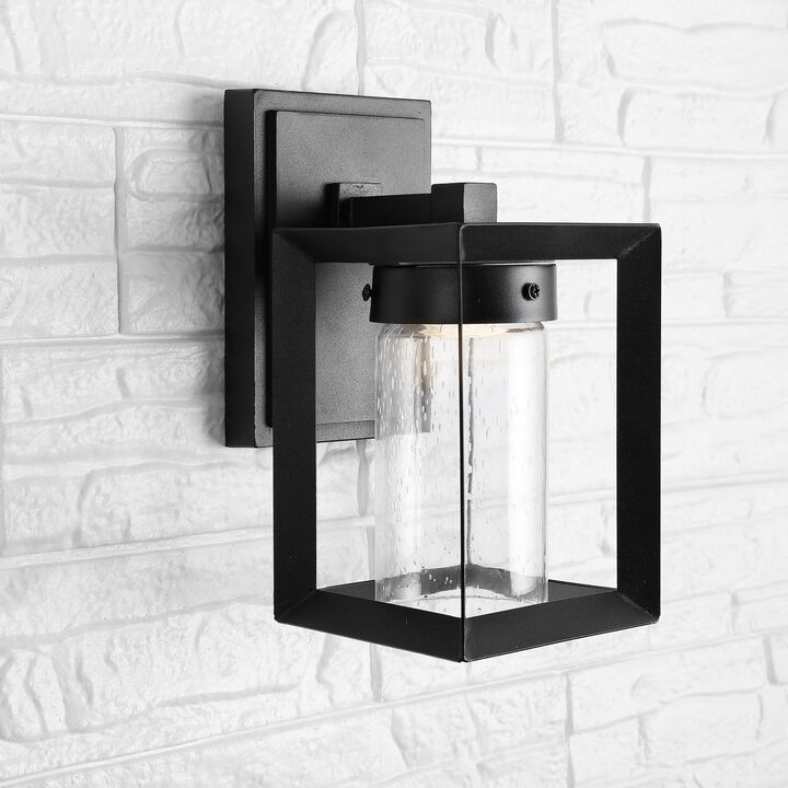 Nate 6.75" Outdoor Modern Cube Bubble Glass/Metal Integrated LED Wall Sconce, Black