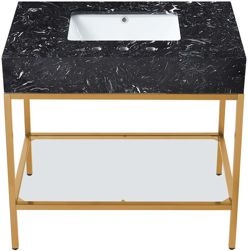 Meridian Furniture Marmo Black Engineered Marble Bathroom Vanity image number 2