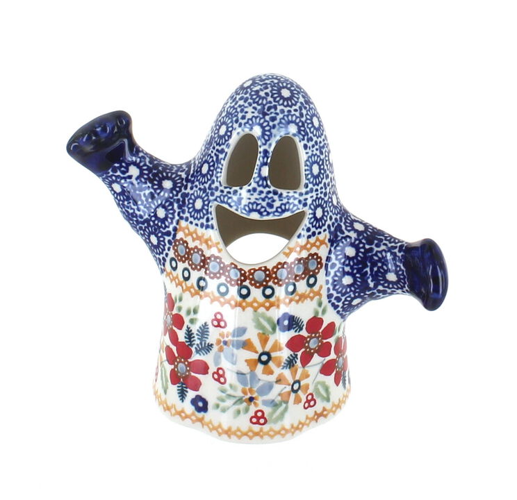 Blue Rose Polish Pottery Garden Bouquet Ghost Luminary
