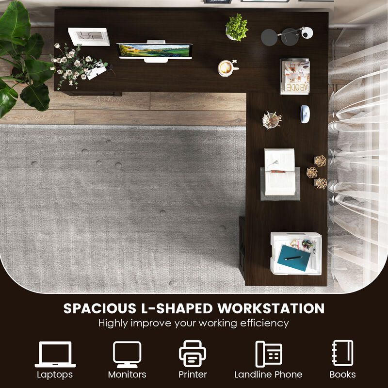 66 Inch L-Shaped Writing Study Workstation Computer Desk with Drawers