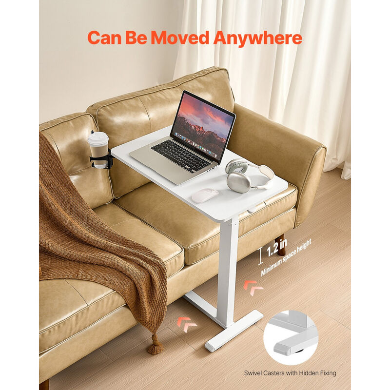 Rolling Mobile Desk with Hidden Wheels, Adjustable Height for Working On Laptop image number 1