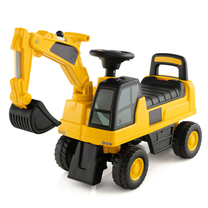 Kids Construction Ride On Digger Toy with Adjustable Arm and Realistic Design-Yellow