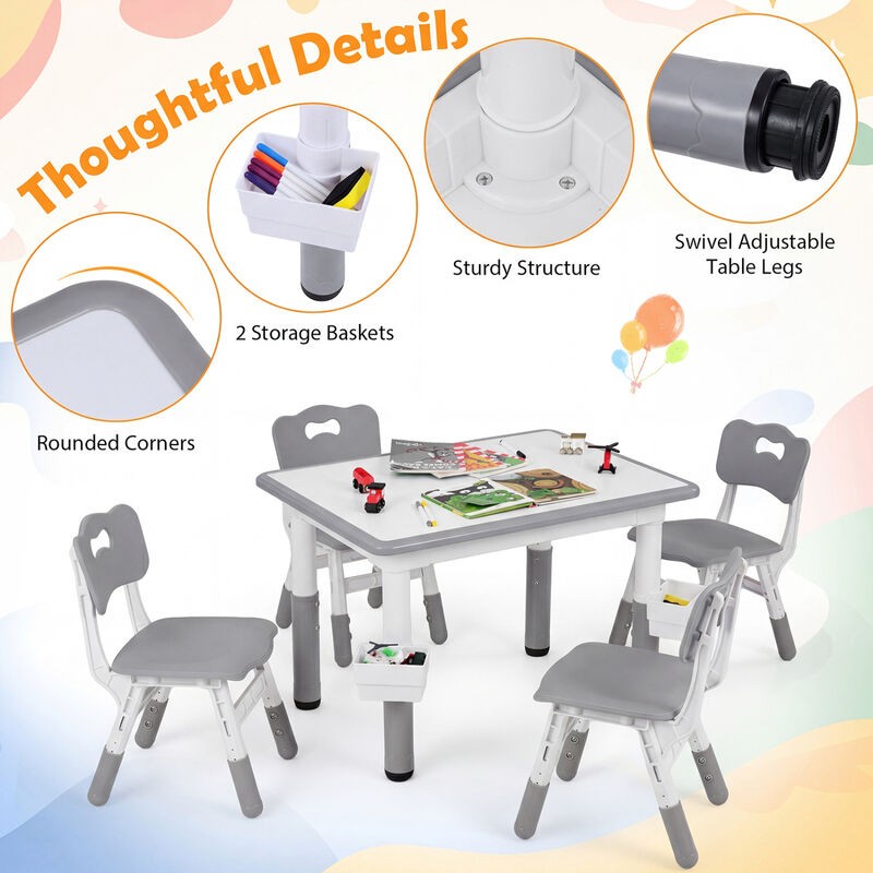 Kids Table and 4 Chairs Set with Graffiti Top and Baskets image number 5
