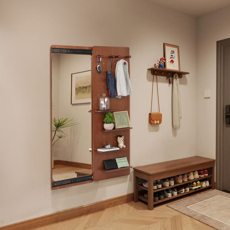 ELEMENT ACE Wall-Mounted Full Length Mirror with Sliding Panel, Multi-Functional Storage Shelves & Hooks, Space Saving for Bedroom, Living Room, Entryway image number 4