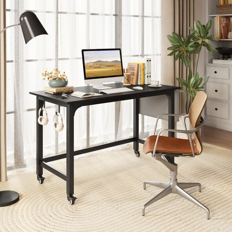 Rolling Home Office Computer Desk with Headphone Hooks and Lockable Casters image number 4