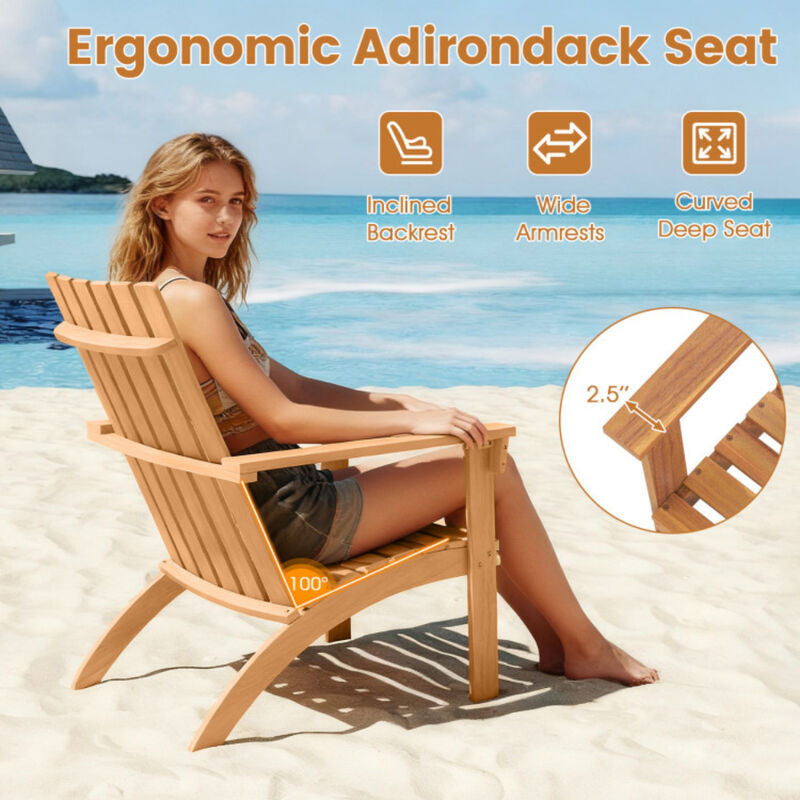 Classic Patio Adirondack Chair with Ergonomic Inclined Seat and Tall Backrest-Natural image number 6