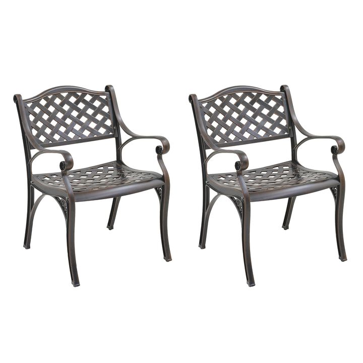 MOMDAWE Cast Aluminum Stationary Dining Chairs Hollow Oblique Grid Shape Chairs（Set of 2）