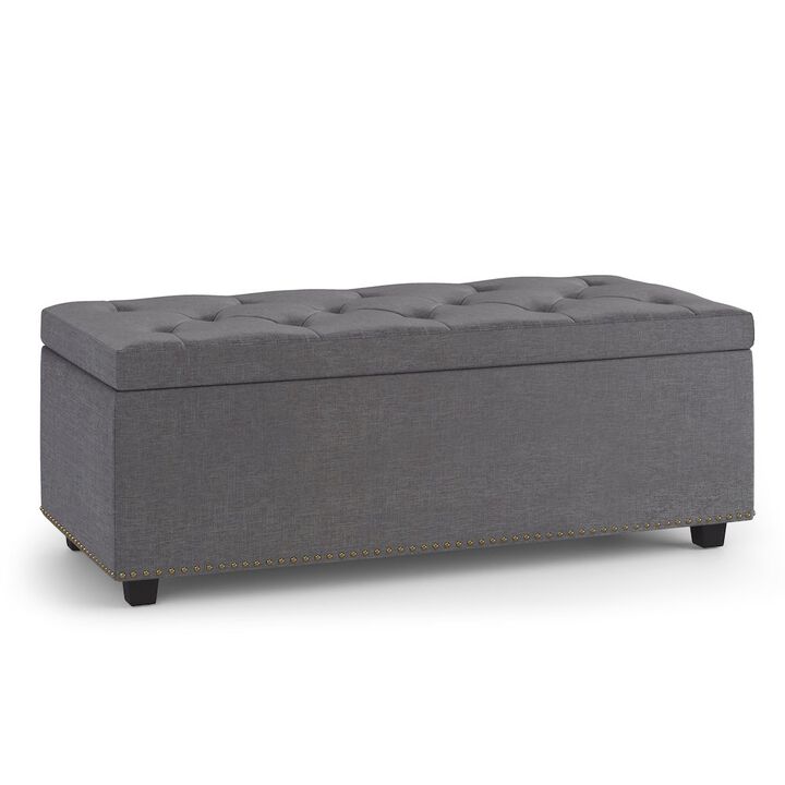 Simpli Home Hamilton Lift Top Rectangular Storage Ottoman In Slate Grey Linen Look Fabric