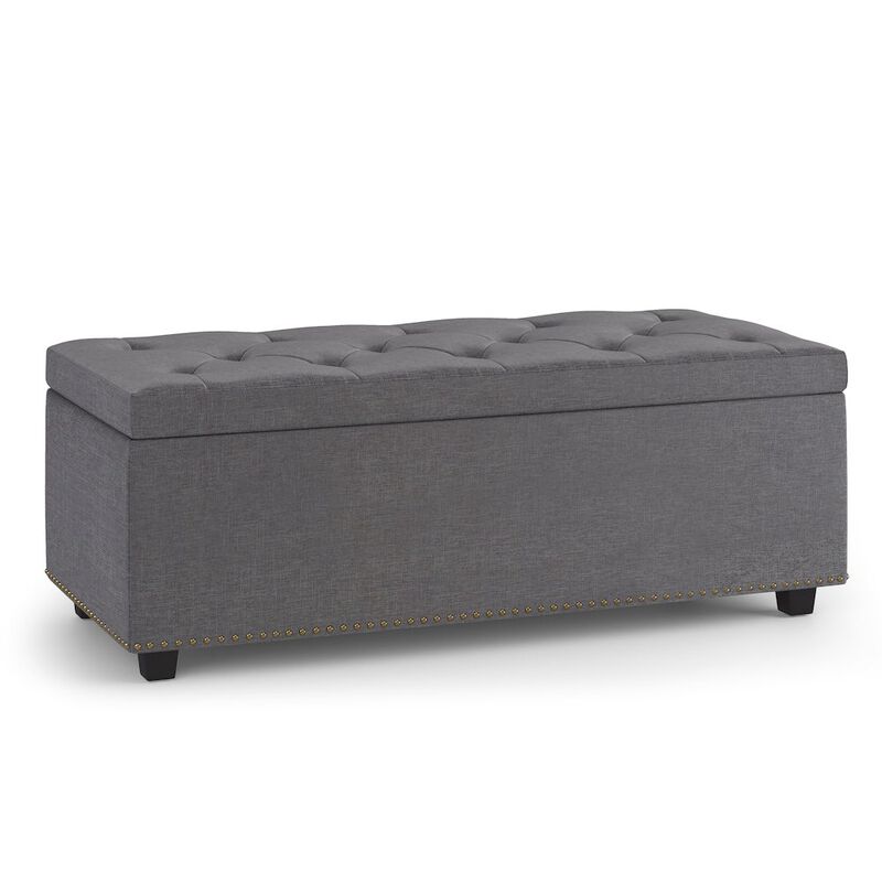 Simpli Home Hamilton Lift Top Rectangular Storage Ottoman In Slate Grey Linen Look Fabric