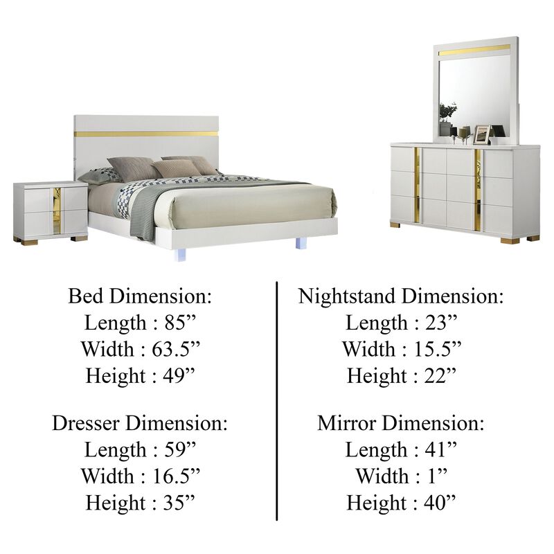 Yoki 4pc Queen Bedroom Set w Underbed LED, White Wood and Gold Accents image number 4