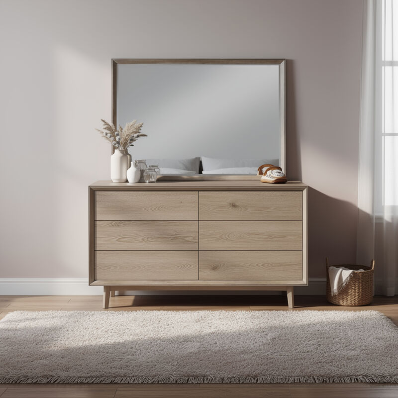 Lyni Dresser Mirror, Washed Oak Gray Wood Frame, Rectangular 40 Inch image number 7