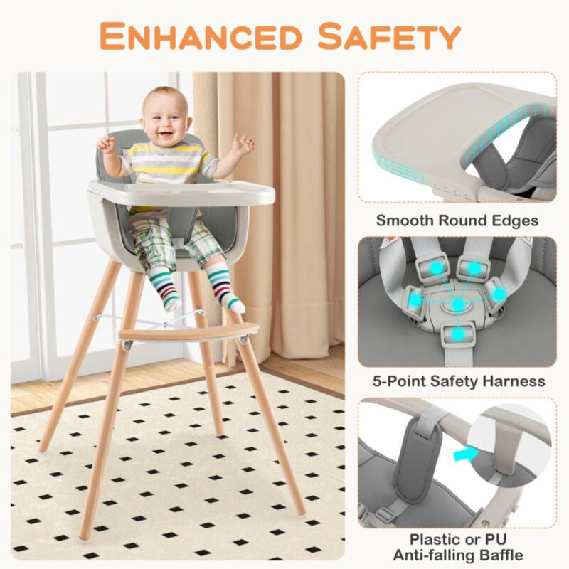 Hivvago 3-in-1 Convertible Wooden High Chair with Cushion