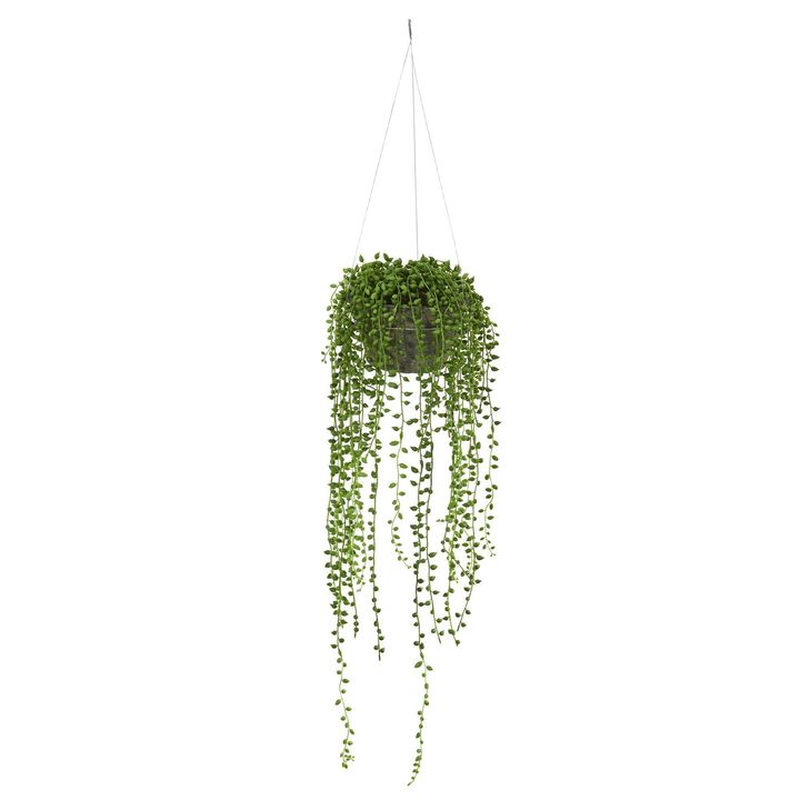 Nearly Natural 21-in String of Pearl Artificial Plant Hanging Basket