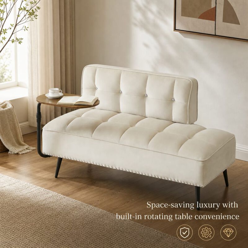 GOODSILO Modern Two-Seater Velvet Sofa with 360&deg; Rotating Side Table, Copper Nailhead Trim for Living Room image number 4