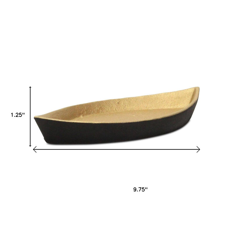 HomeRoots 10" Black And Gold Cast Iron Oval Boat Shaped Tray image number 6