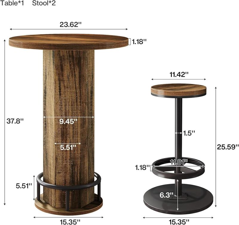 ShipItFurniture Round Bar Table with 2 Stools, Matte Black Powdercoat image number 2