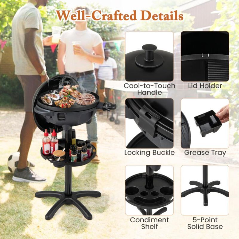 Hivvago Electric BBQ Grill 1200W Indoor Outdoor Grill with 2-Zone Non-Stick Grilling Plate