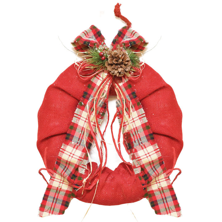 Red Plaid Bow and Pine Accents Artificial Christmas Wreath - 13-Inch  Unlit