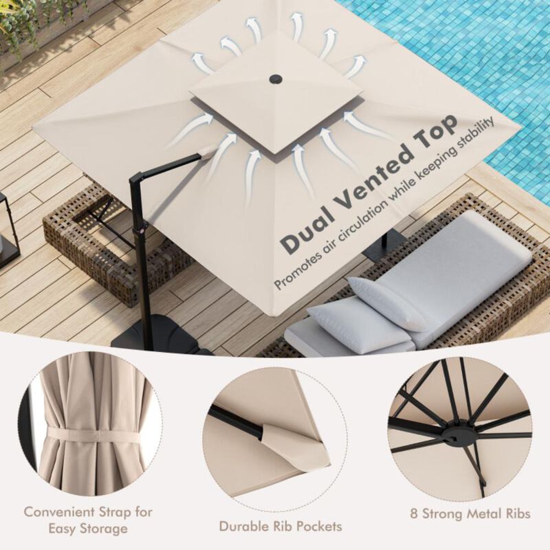 Hivvago 9.5 Feet Cantilever Patio Umbrella with 360&deg; Rotation and Double Top