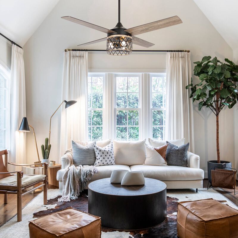 52" Farmhouse 4-Blade Caged Ceiling Fan with Remote Control