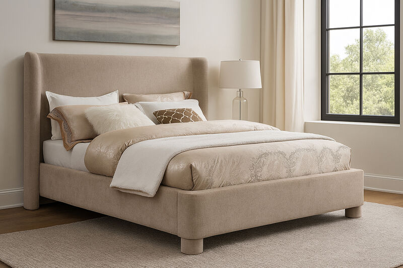 Meridian Furniture Penny Beige Chenille Fabric King Bed
