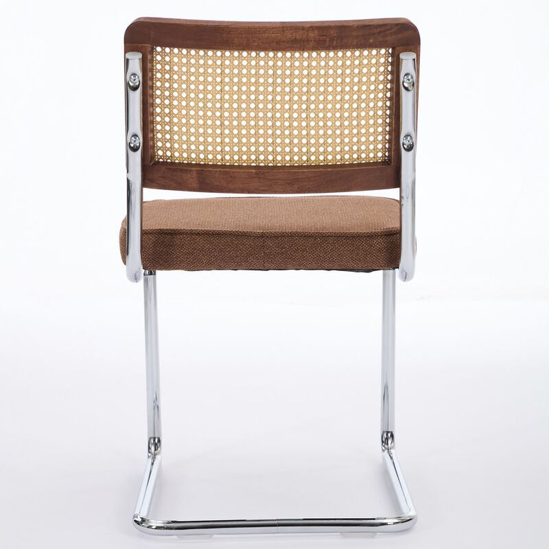GOODSILO Mid-Century Modern Cantilever Dining Chairs with Velvet Upholstery and Hand-Woven Rattan Backs for Contemporary Kitchen Seating image number 7