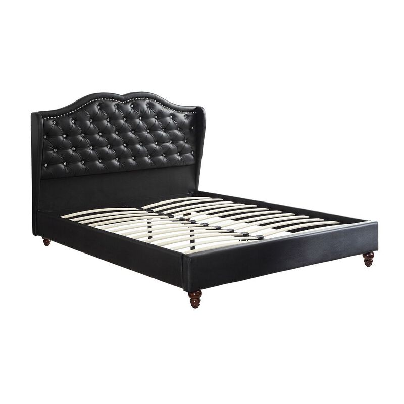 Magnificent Faux Leather Upholstered Eastern King Size Bed Black - Benzara