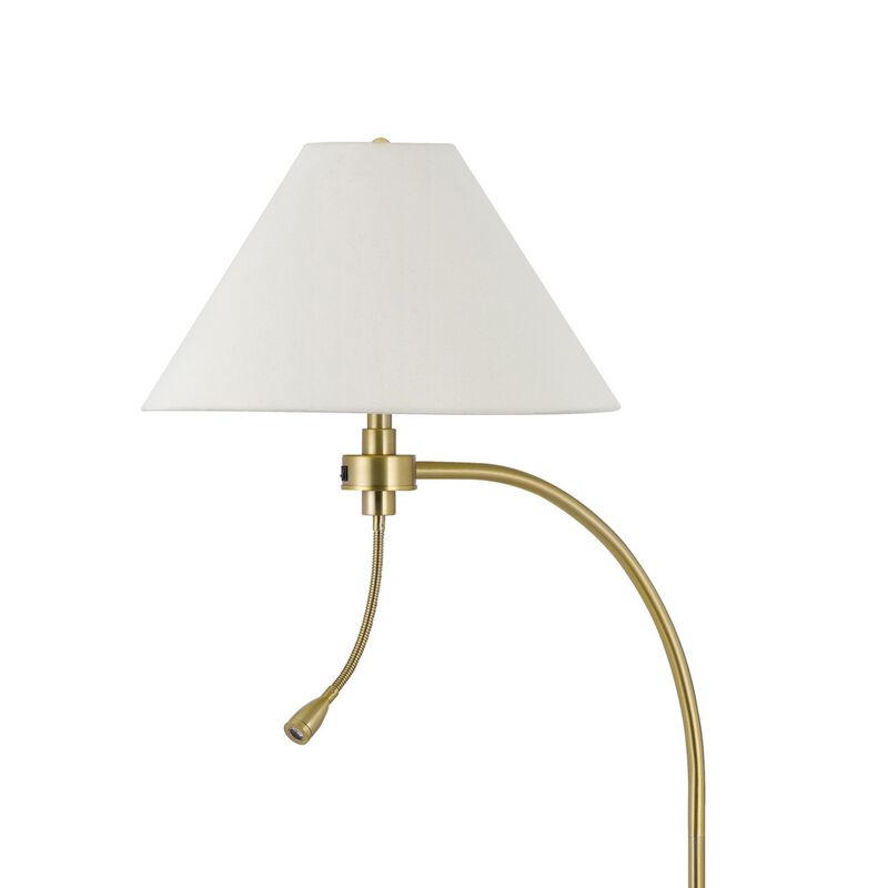 Ashy 68 Inch Task Floor Lamp, Gooseneck LED, White Shade Gold Arc Pole - Benzara