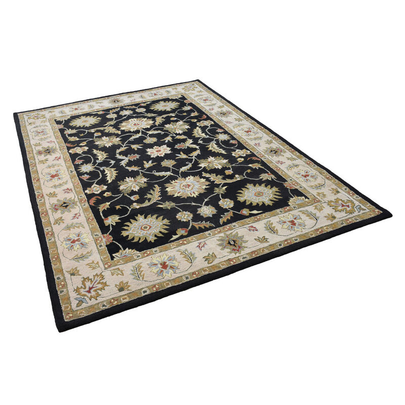 RUGSOTIC CARPETS HAND TUFTED WOOL ECO-FRIENDLY AREA RUGS  - 10'x13', Rectangle Shape, Black Beige, Classic Oriental Traditional  Design, High Pile Thick Handmade Anti Skid Area Rugs (K00106)