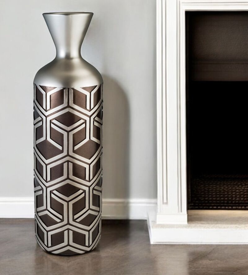 Decorative Geometric Cylinder Polyresin Floor Vase – Modern Tall Vase for Fresh or Artificial Flowers