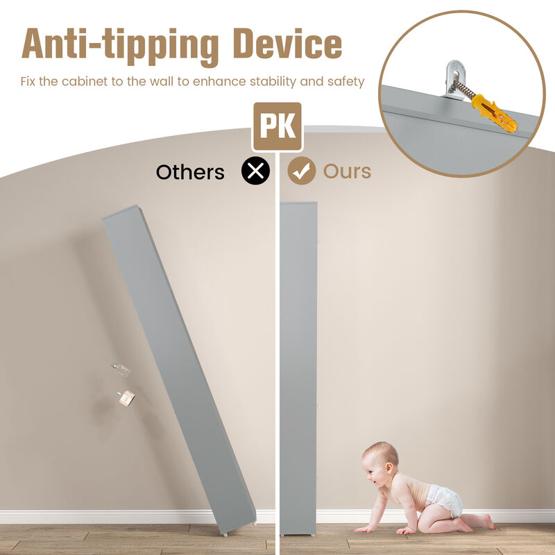 Freestanding Slim Bathroom Cabinet with Drawer and Adjustable Shelves