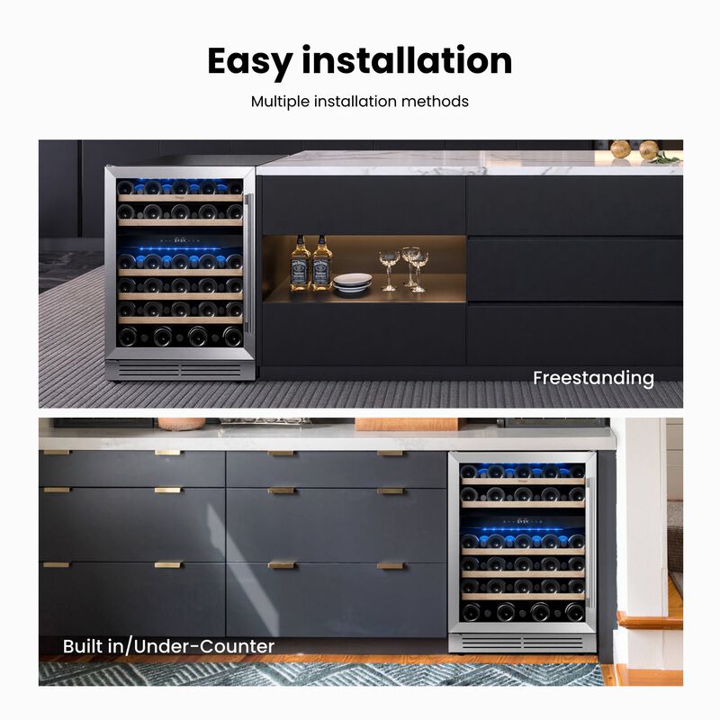 24 Inch Built-in Wine Fridge, Dual-Zone Refrigerator, Holds 52 Bottles, 40-65&deg;F, Glass Door, Perfect for Home, Bar or Office image number 8