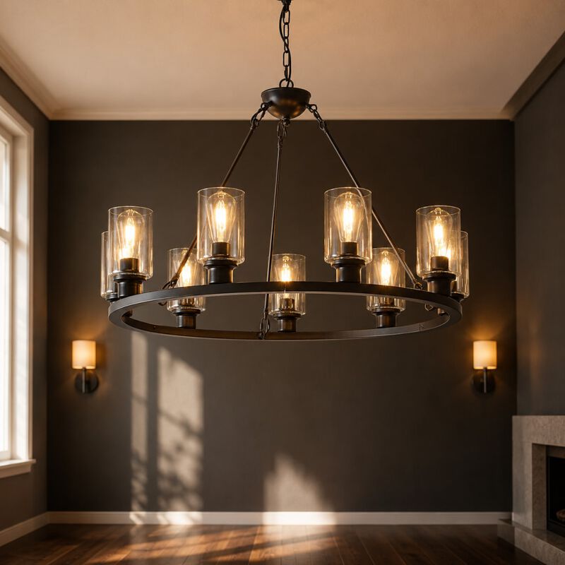 ELEMENT ACE 8-Light Adjustable Height Wagon Wheel Chandelier for Bedroom Bathroom Living Room High Ceiling Home Decor Lighting Fixture image number 3