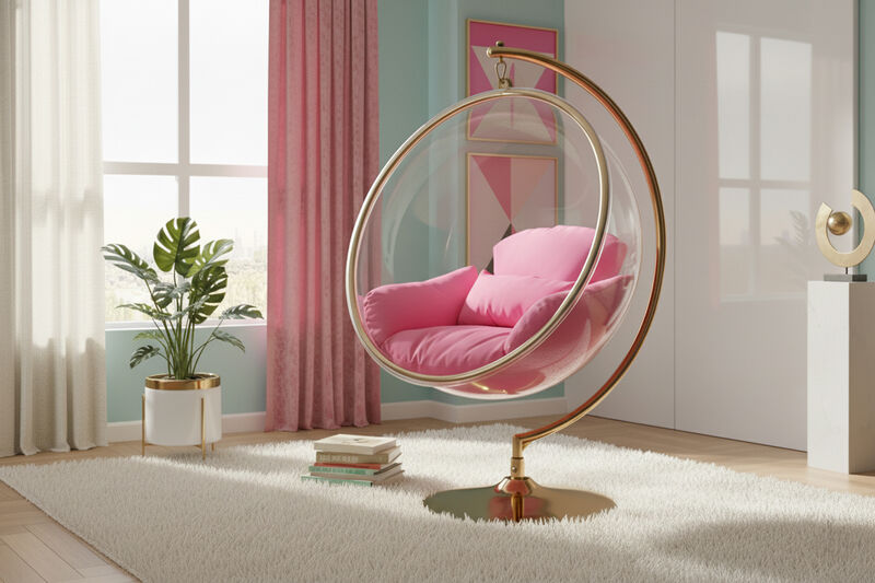 Meridian Furniture Luna Pink Fabric Acrylic Swing Bubble Accent Chair image number 1