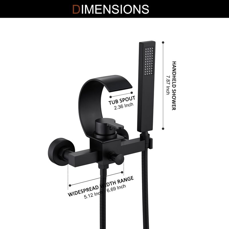 Mondawe Luxury Wall Mounteded C-Shape  Single Handle Shower Tub Kit with 2-Spray Waterfall Tub Spout and Handheld Shower Faucet in Brushed Nickel