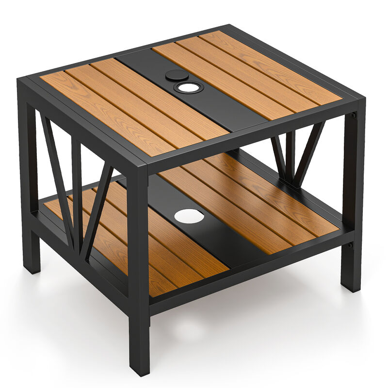 Outdoor Side Table with Built-In Umbrella Hole and Storage Shelf for Porch image number 0