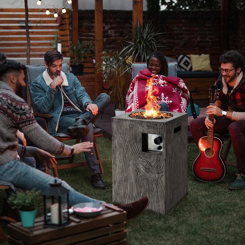 Mondawe 16" Gray Square Propane Fire Pit, 30K BTU, Cover & Lava Rocks