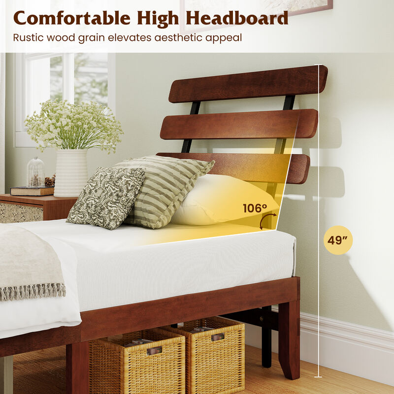Retro Style Solid Wood Platform Bed Frame with Headboard image number 6