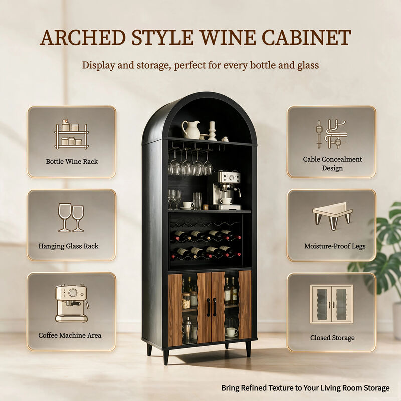 Farmhouse 71" Arched Wine Bar Display Cabinet image number 5