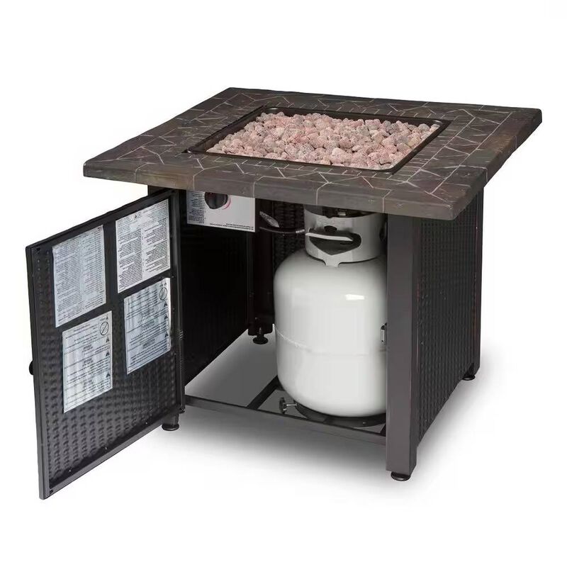 Outdoor LP Propane Gas Fire Pit with Lava Rocks and Cover