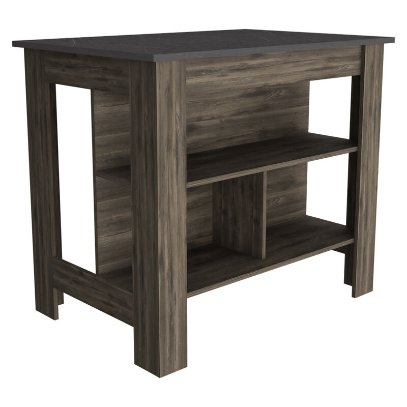 Streamdale Rockaway 3-Shelf Kitchen Island Dark Brown And Onix