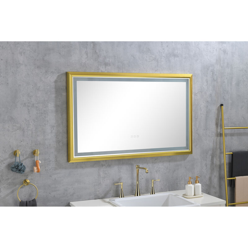 LED Frontlit Bathroom Mirror with Metal Frame Wall-Mounted Vanity Mirror with Smart Touch Button for Modern Lighting