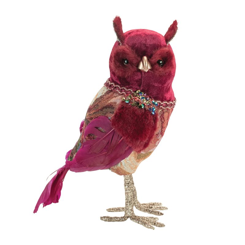 Set of 4 Decorative Owl Figures with Tapestry and Gem Accents for Holiday Styling