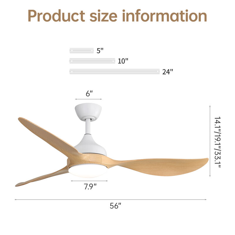 ELEMENT ACE 56 Inch Modern Ceiling Fan with Dimmable LED Light Quiet DC Reversible Motor for Indoor Outdoor Use image number 2