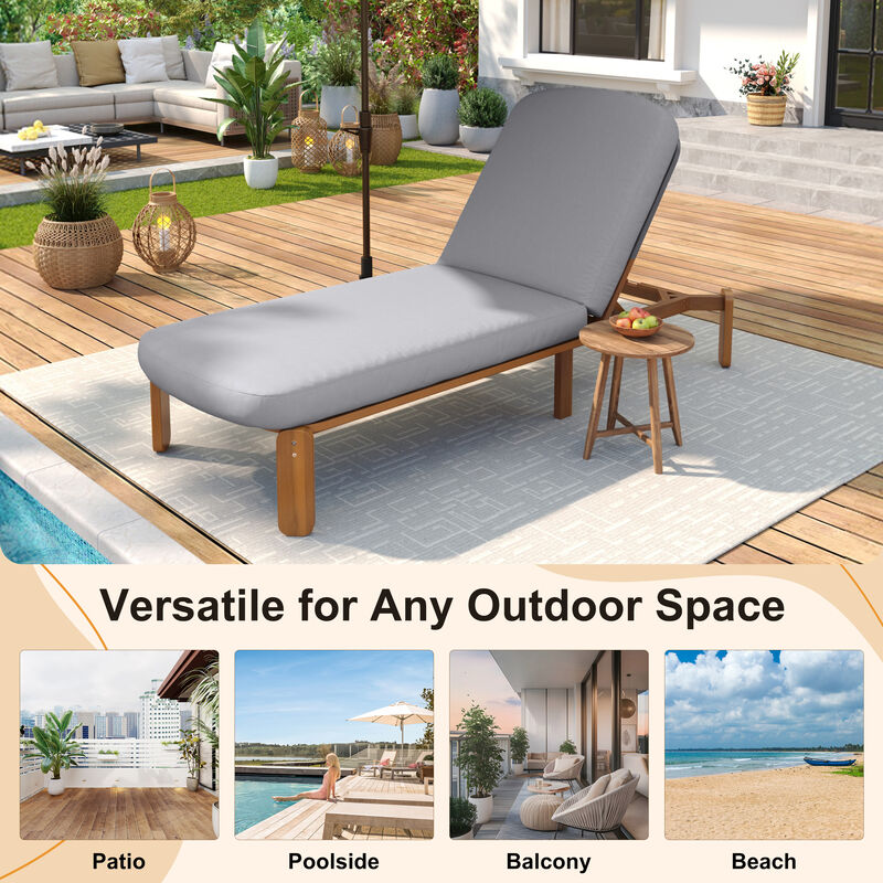 Merax Acacia Wood Adjustable Outdoor Chaise Lounge with Thick UV-Resistant Cushion image number 5