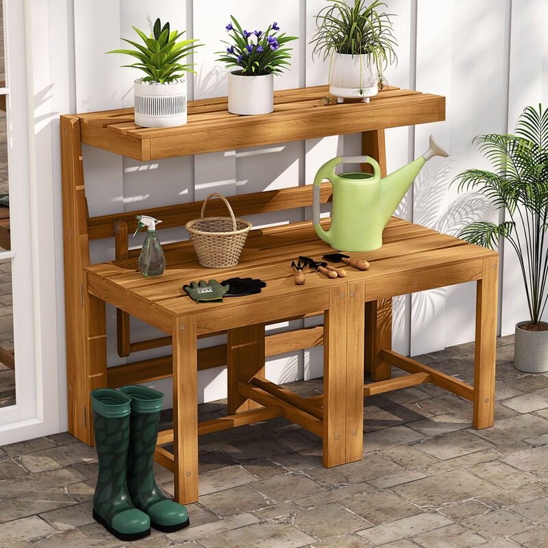 Outdoor 3-in-1 Acacia Wood Loveseat Bench with Slat Design