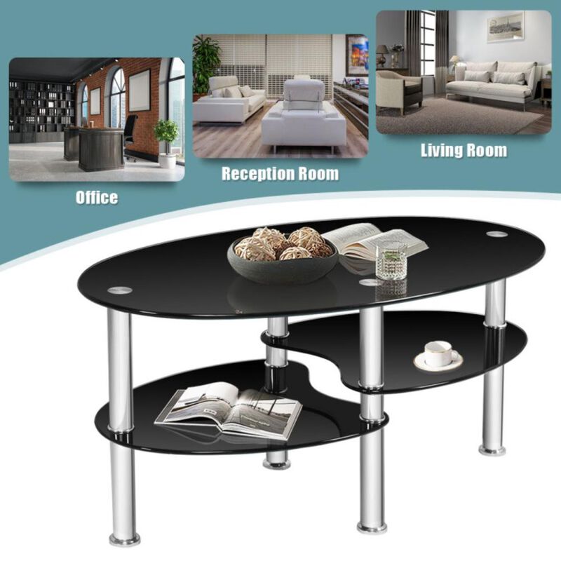 Hivvago Tempered Glass Oval Side Coffee Table