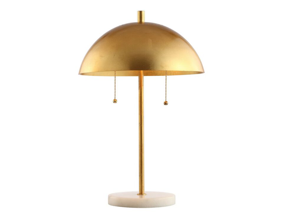 Ella 20.7" Dome Metal with Marble Base LED Table Lamp, Gold/White